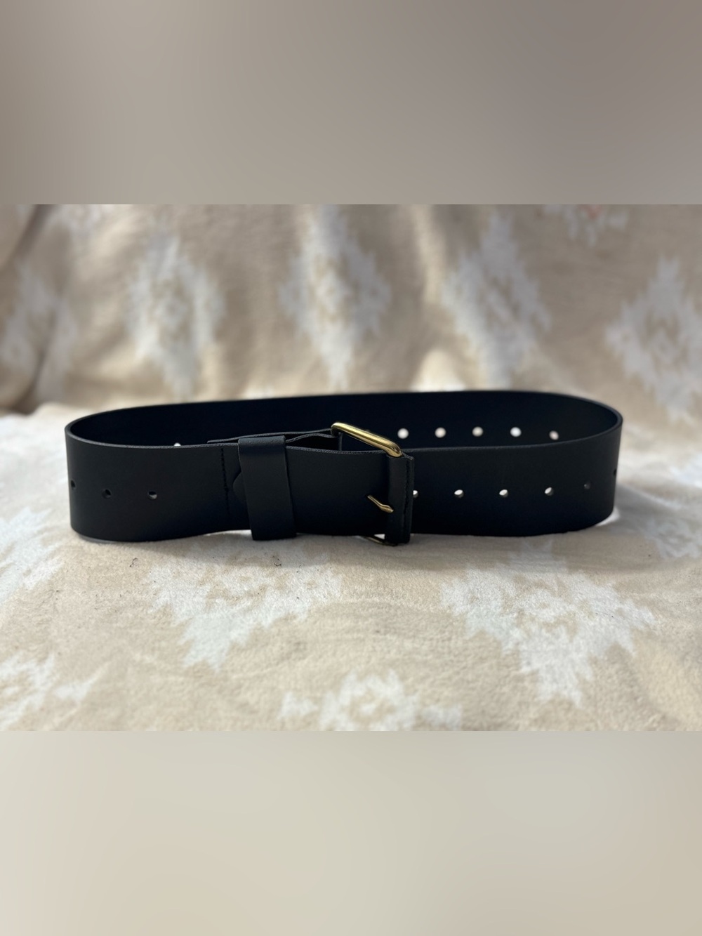 Banana Republic Extra Wife Black Leather Belt with Gold Buckle